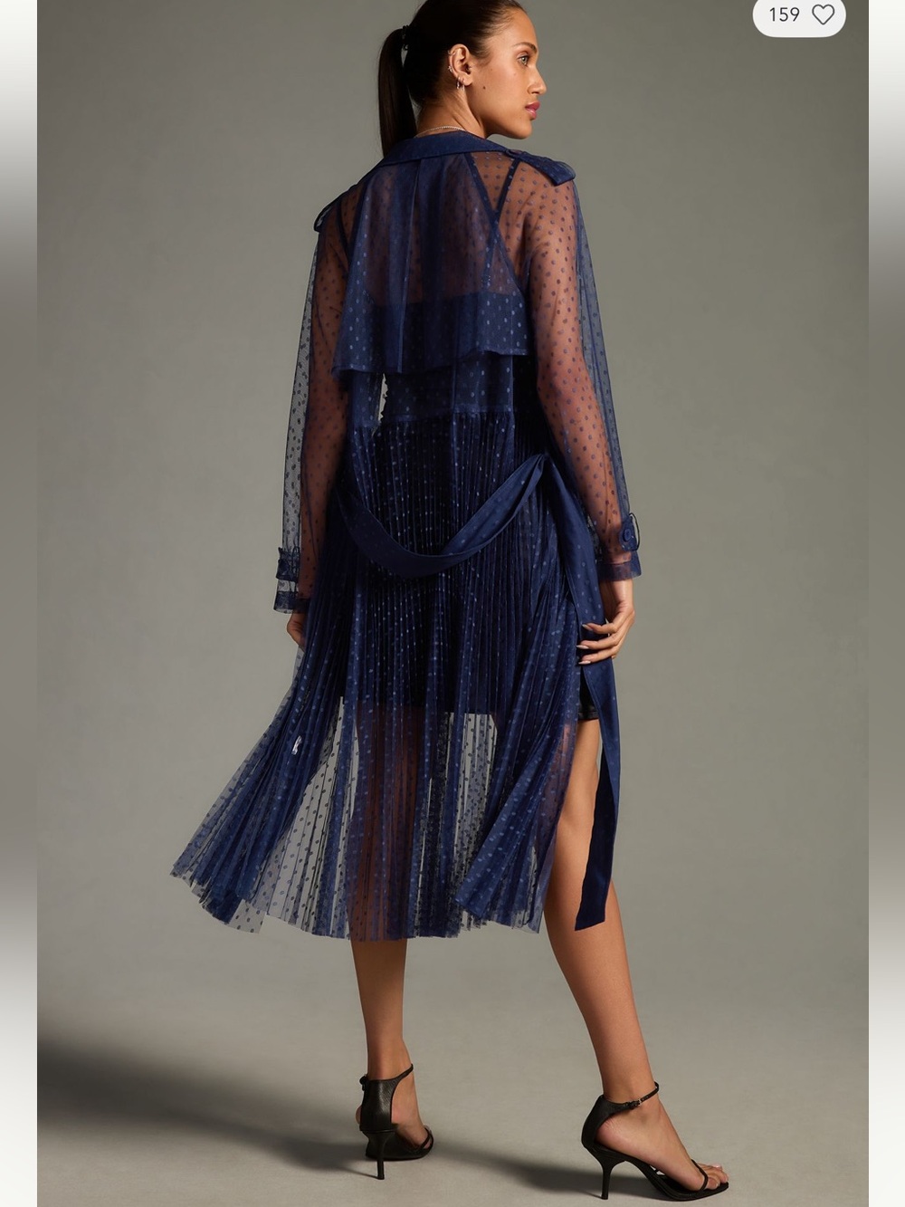 dolan Navy Sheer Polka Dot Trench with Pleated Skirt